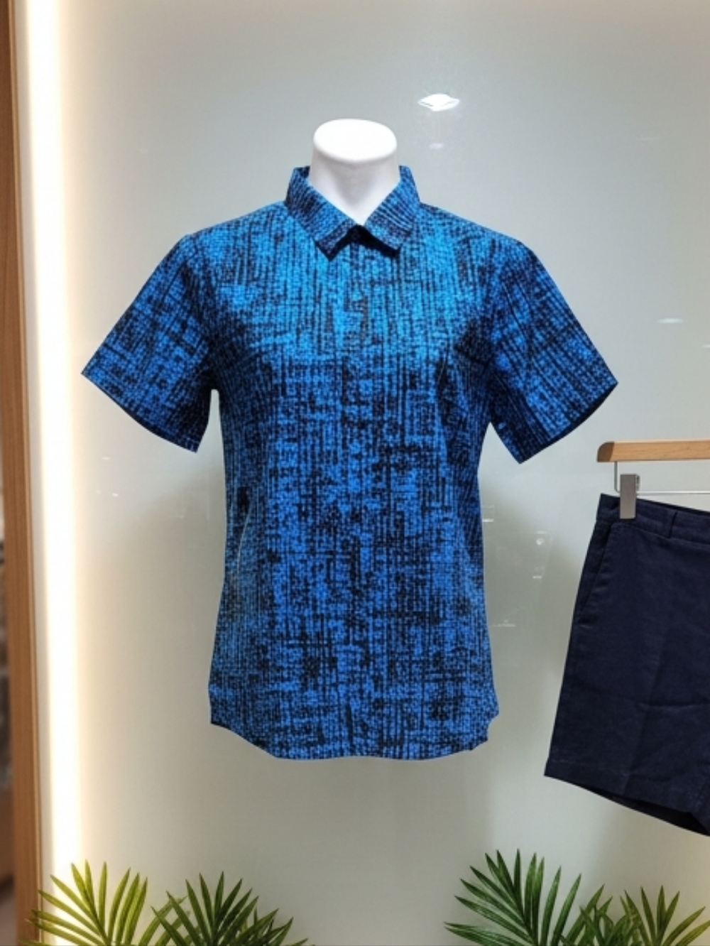 Wildfang Blue and Black Short-Sleeve Button-Down Top